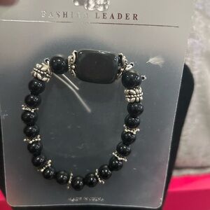 Black Genuine Stone Beaded Bracelet